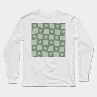 Large Floral Checker Board - Sage Green Long Sleeve T-Shirt